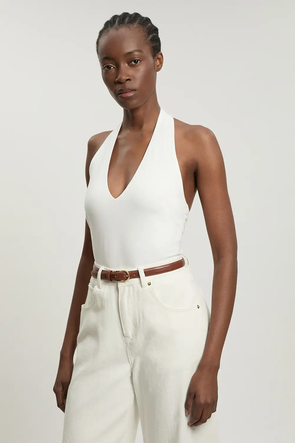 Stretch Cotton Jersey Halter Bodysuit | Karen Millen
