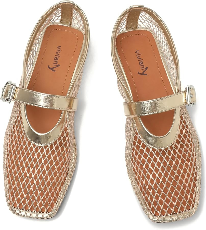 vivianly Mesh Ballet Flats Shoes for Women Flats Comfortable Dressy Round Toe Mesh Flats Fishnet ... | Amazon (US)