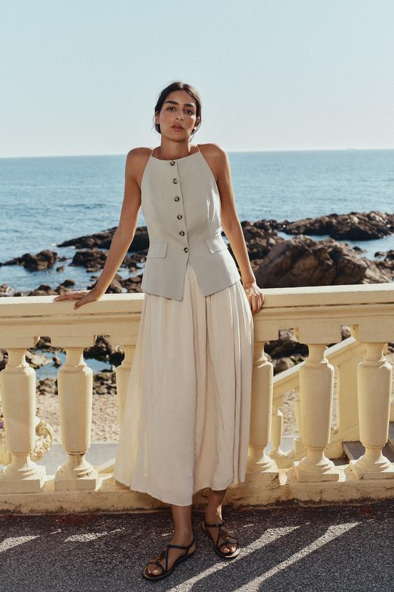 PLEATED SKIRT MIDI WAISTCOAT DRESS | Zara UK