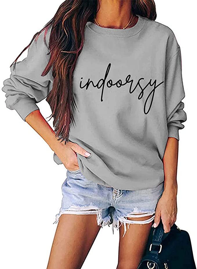 Womens Indoorsy Sweatshirt Cute Funny Graphic Sweatshirts Long Sleeve Crewneck Pullover Tops Fall... | Amazon (US)