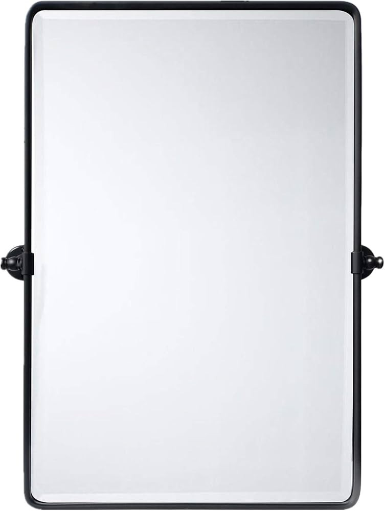 TEHOME 27 x 35 inch Farmhouse Large Black Metal Framed Pivot Rectangle Bathroom Mirror Rounded Re... | Amazon (US)