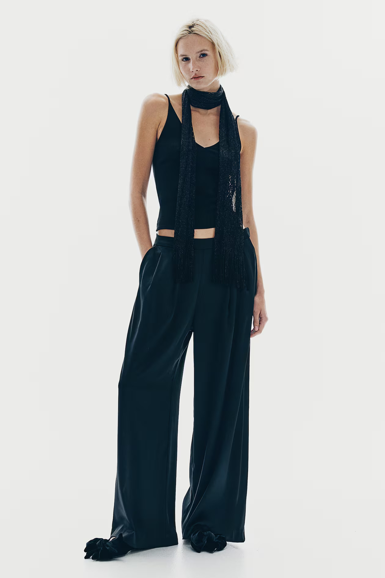 Wide-Leg Satin Pants - Black - Ladies | H&M US | H&M (US + CA)