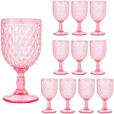 10 Pcs Pink Plastic Wine Glasses,Plastic Goblets for Parties, Sturdy and Durable Wine Glasses Can... | Amazon (US)