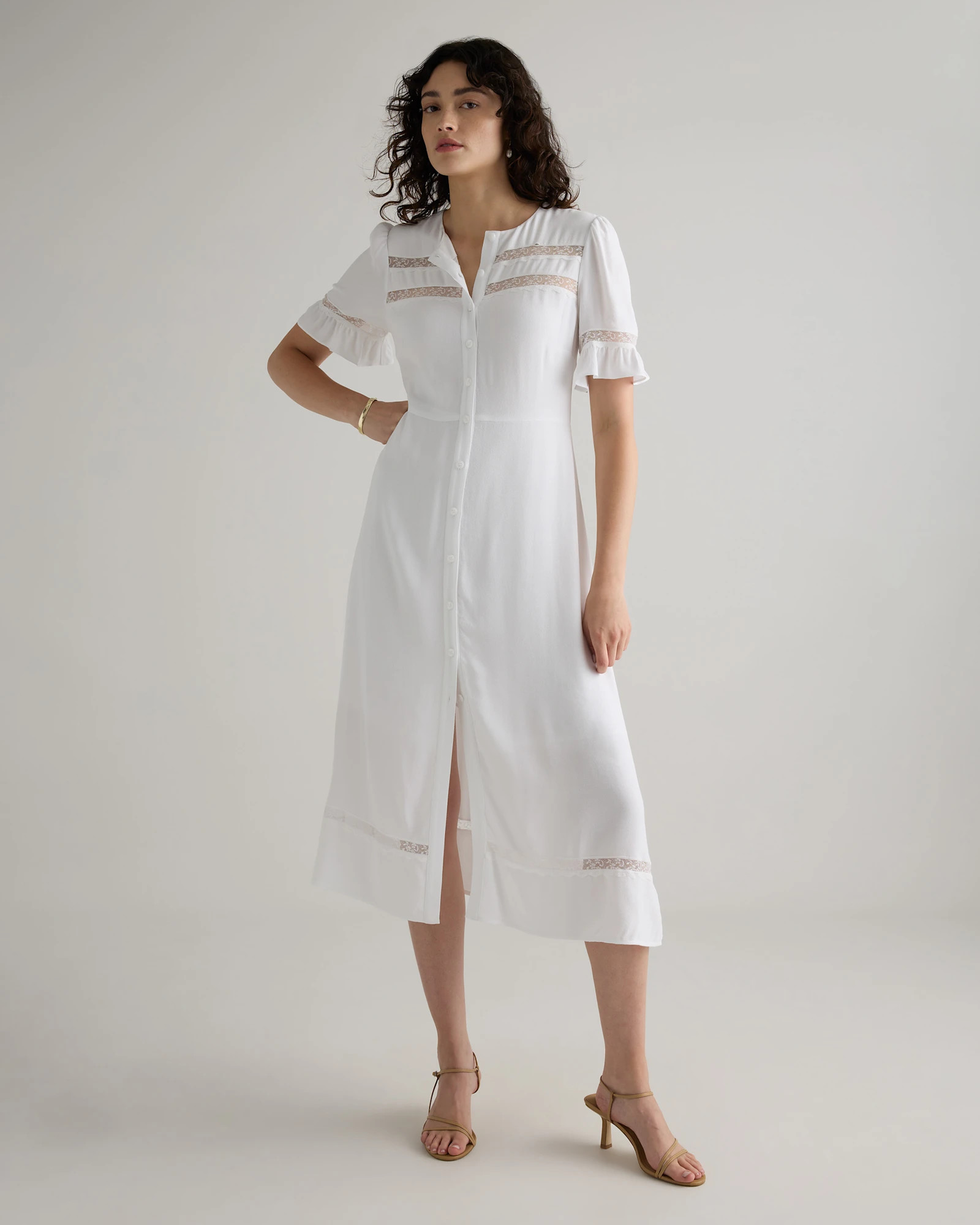 Lightweight Crepe Lace Inset Midi Dress | Quince