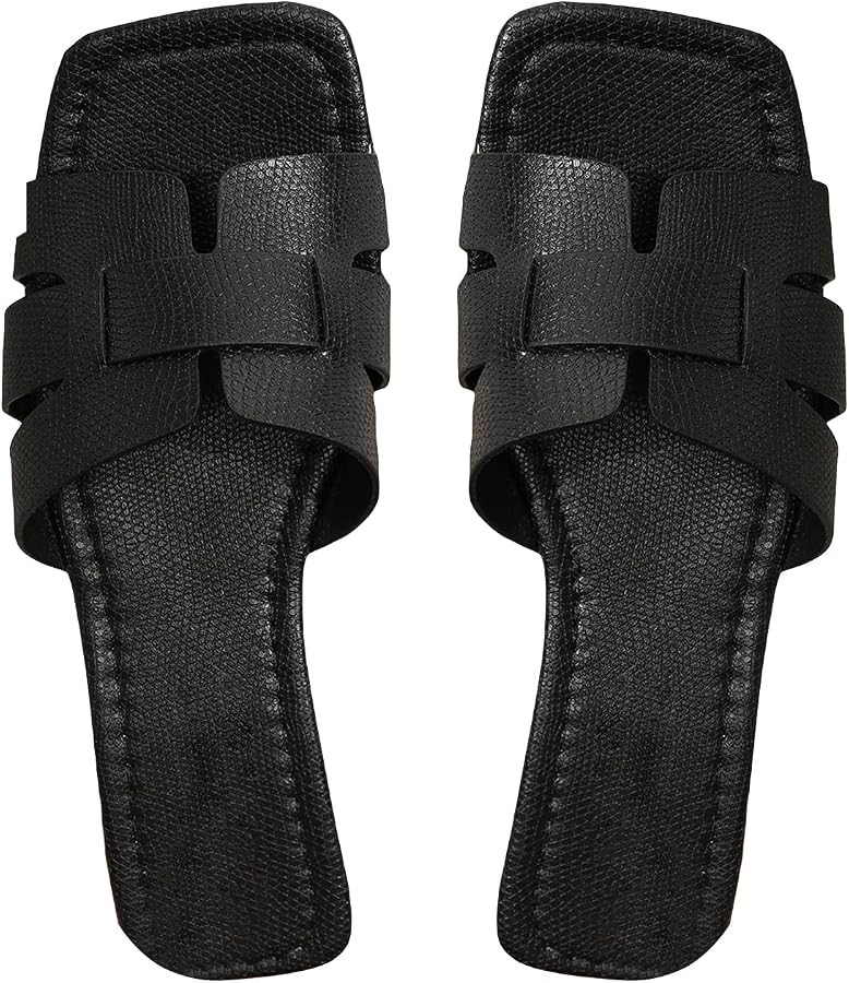 GORGLITTER H Sandals Cut Out Flat Sandals Women Dressy Flat Cross Strap PU Leather Flat | Amazon (US)