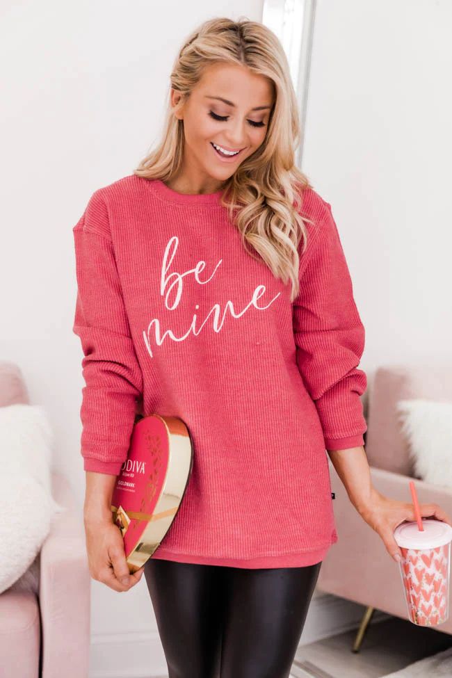 Be Mine Script Corded Red Sweatshirt | Pink Lily