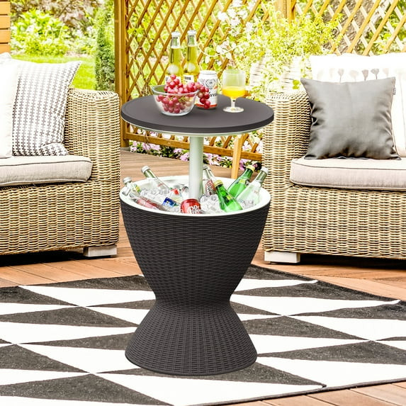 Gymax 8-Gal Patio Ice Cooler Bucket Cool Bar Side Table w/ Retractable Tabletop Black | Walmart (US)