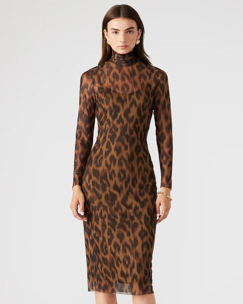 VIVIENNE Dress Leopard | Women's Mock Neck Midi Dress | Steve Madden (US)