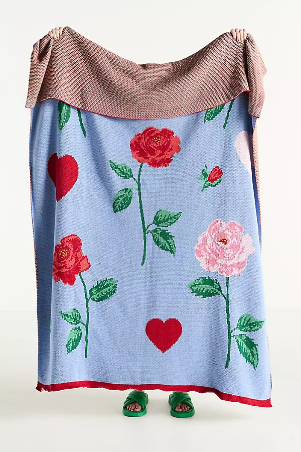 Cotton Sweater Knit Floral Throw Blanket | Anthropologie (US)