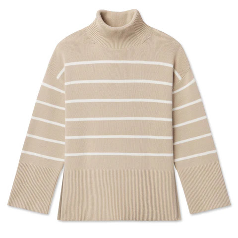 Madeline Cotton Sweater in Driftwood Ivory Stripe | Lake Pajamas