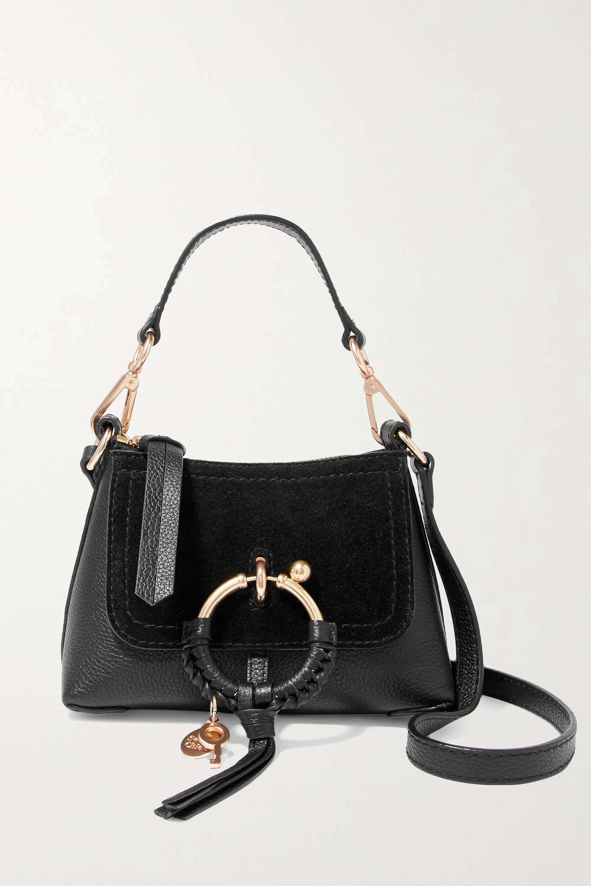 Black Joan mini suede-paneled textured-leather shoulder bag | See By Chloé | NET-A-PORTER | NET-A-PORTER (US)