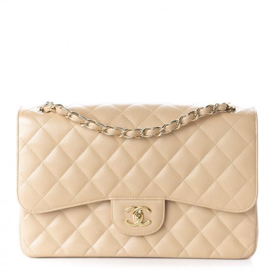 Caviar Quilted Jumbo Double Flap Beige Clair | Fashionphile