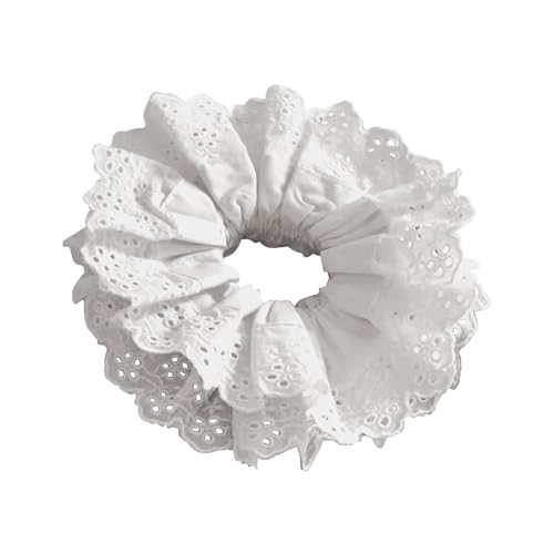 White Satin Scrunchies for Women, Lace Double Layer No Damage Hair Ties, Elastic Ponytail Holders... | Amazon (US)