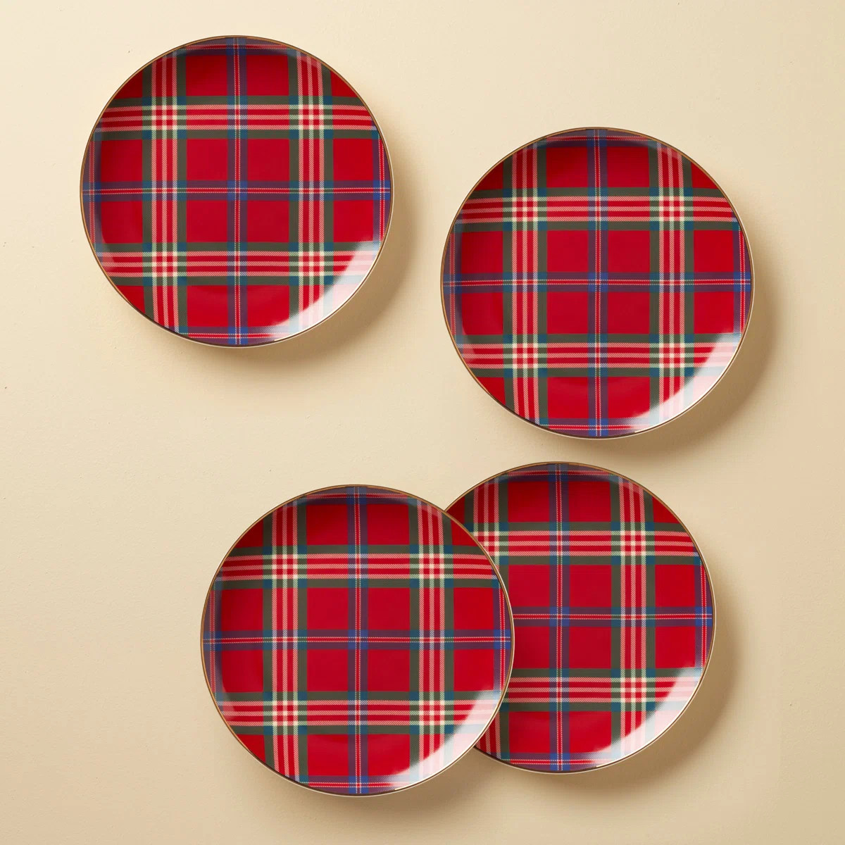 Holiday Red Tartan Accent Plates, Set Of 4 (Set of 4) | Wayfair North America
