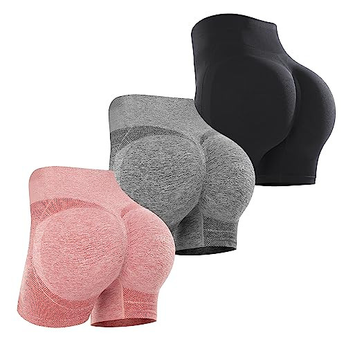 sicoozoe Women's 3 Piece Butt Lifting Shorts High Waist Tummy Control Seamless Ruched Booty Yoga Workout Shorts | Amazon (US)