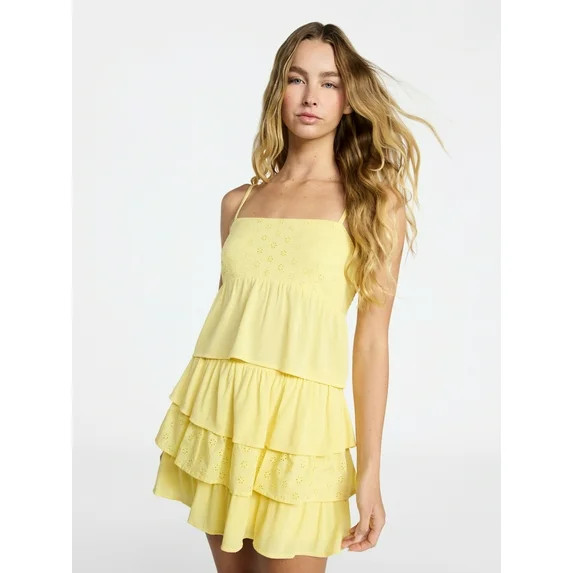 No Boundaries Woven Eyelet Cropped Cami and Mini Skirt Set, 2-Piece, Women's XXS-XXL | Walmart (US)