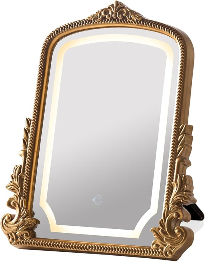 Vintage Vanity Mirror with Three-Color Lighting, Antique Gold Carved Arch Table Mirror, 16x20 Mak... | Amazon (US)