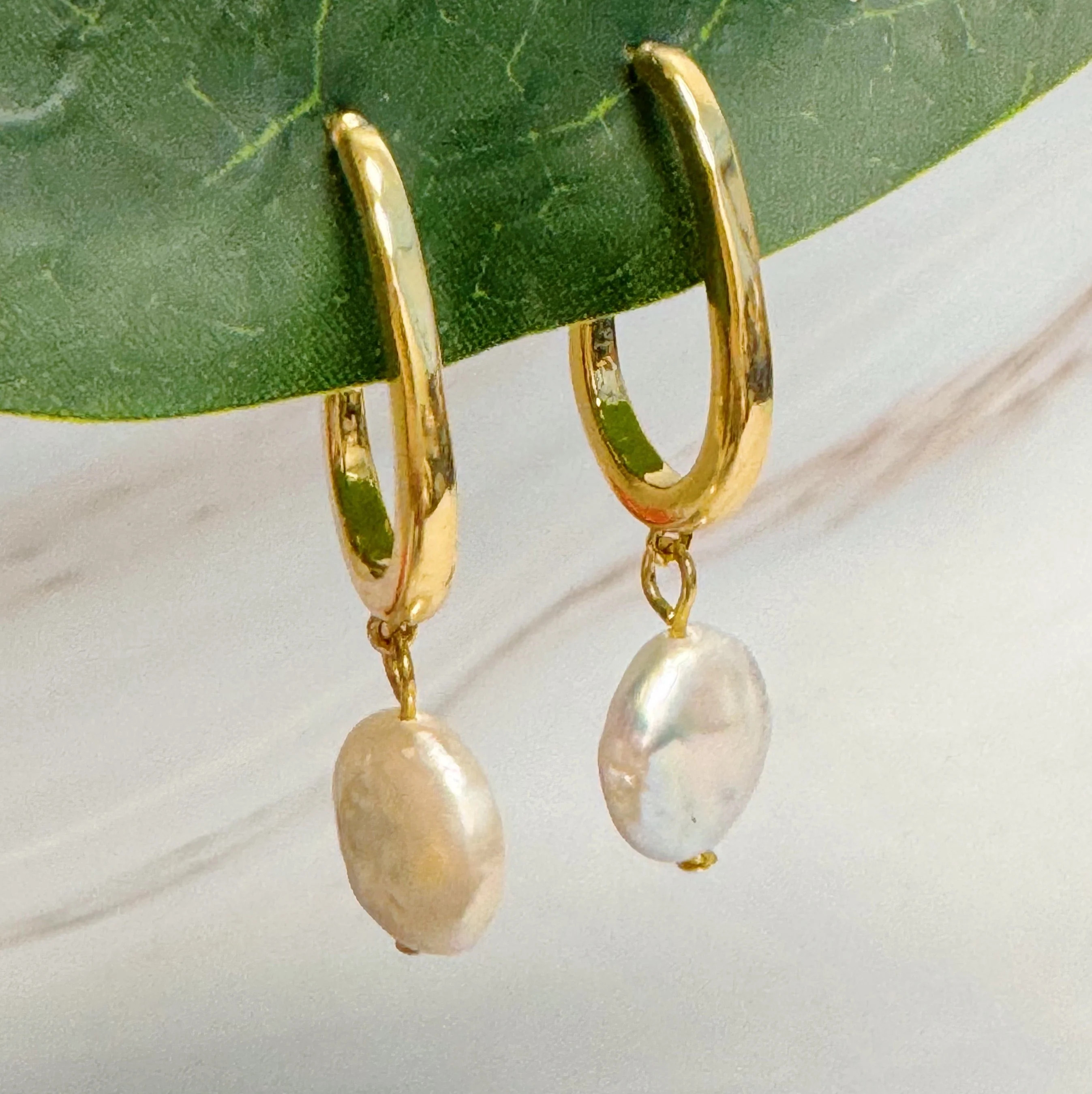 Dangle Pearl Gold Hoop Earrings | Casual Chic Boutique