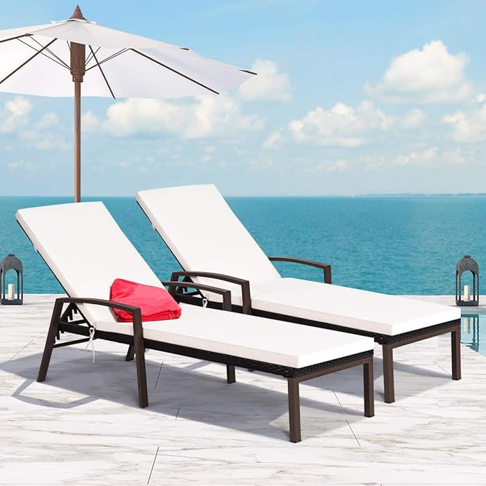 Tangkula 2 PCS Patio Rattan Chaise Lounge Chair, Outdoor Reclining Chaise with Cushion and Armres... | Amazon (CA)