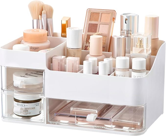 HBlife Makeup Organizer for Vanity Bathroom Organizer Large Skincare Organizers with 3 Drawers Ma... | Amazon (US)