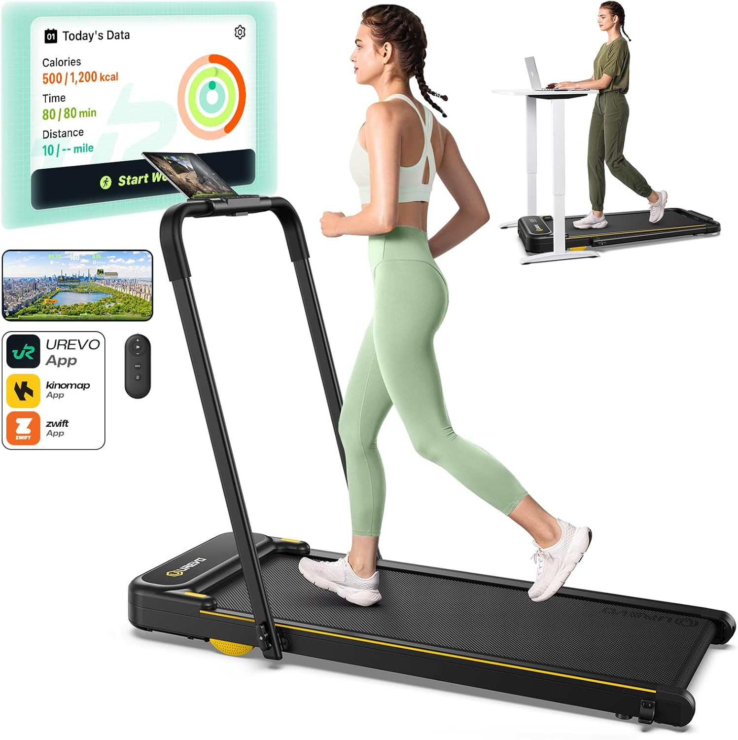 UREVO Strol 2E Smart 2-in-1 Folding Treadmill, Compact Walking Pad with Safety Handle, Plug and P... | Amazon (US)