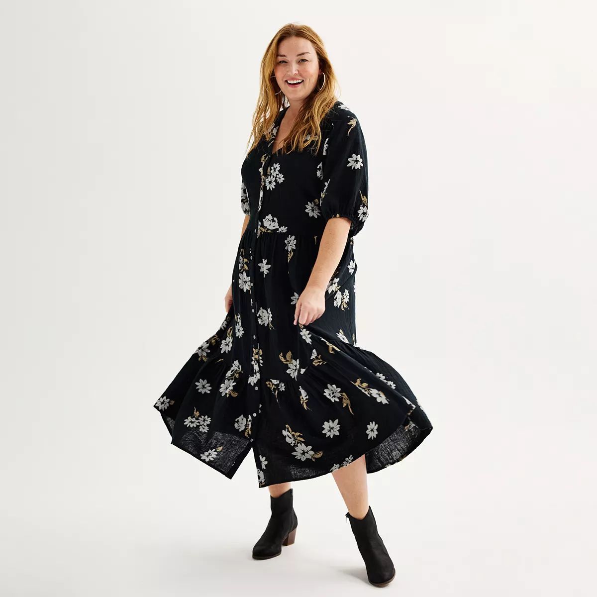 Plus Size Sonoma Goods For Life® Button Thru Femme Midi Dress | Kohl's