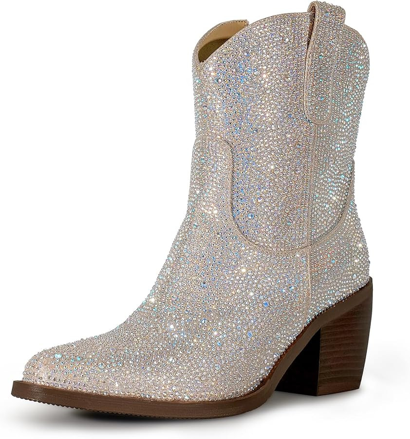 wetkiss Short Cowboy Boots Series for Women, with Embroidery Design, Chunky Heel and Side Zipper,... | Amazon (US)