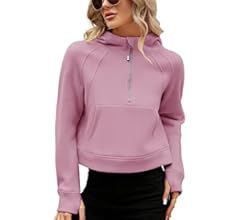 MICOSON Womens Fleece Lined Hoodies Pullover 1/2 Zipper Sweatshirt Long Sleeve Workout Crop Tops ... | Amazon (US)