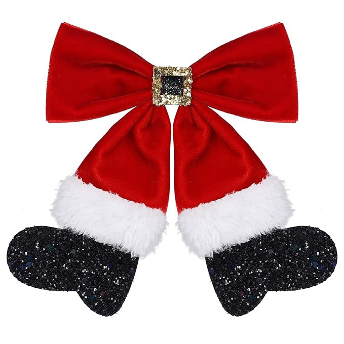 Christmas Red Velvet Ribbon Hair Bow Clip Large Sparkly Sequin Santa Bow Hairpin Glitter Cheer Ba... | Amazon (US)