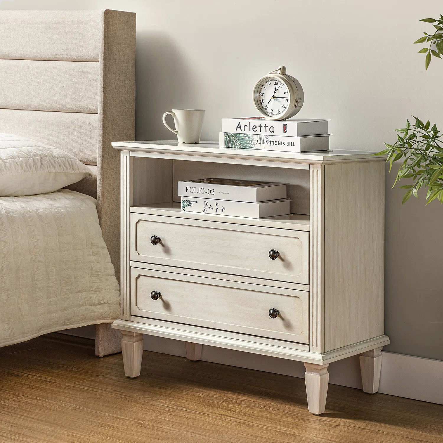 Amberlyn 28.2''W Traditional 2-Drawer Nightstand with Charging Station and Solid Wood Legs and Op... | Wayfair North America