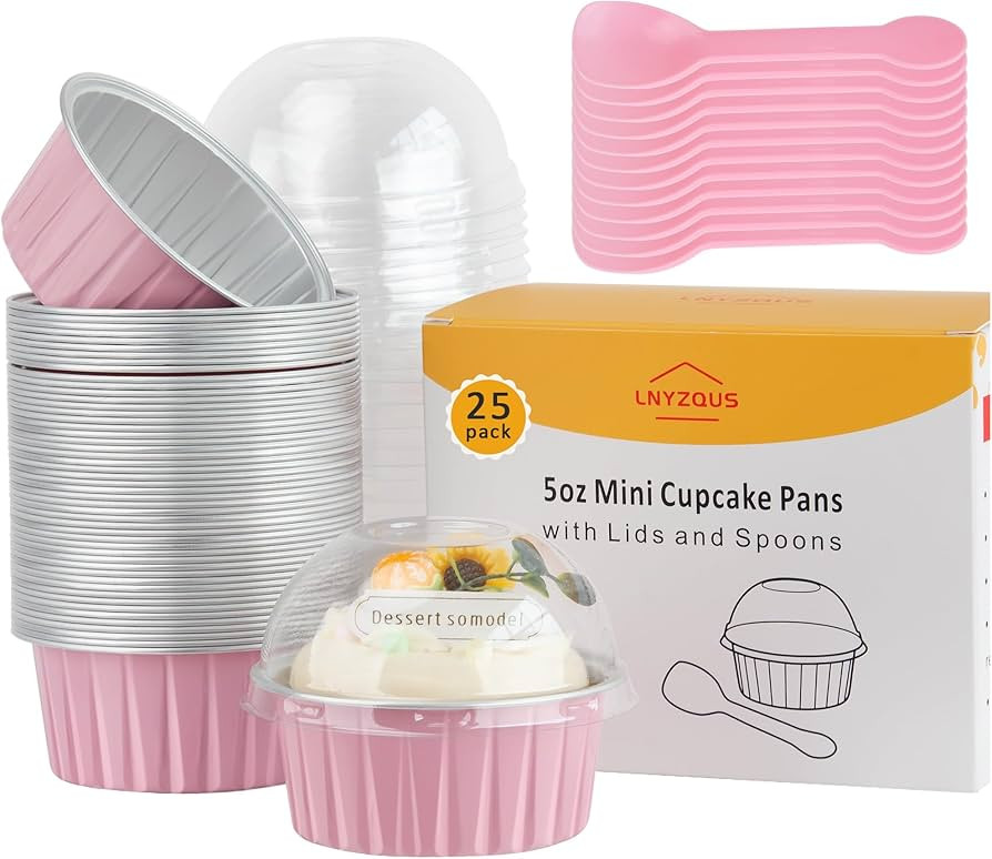 5oz Mini Cake Pans with Lids 25 Pack, Foil Muffin Tin Small Baking Cups, Disposable Cupcake Conta... | Amazon (US)