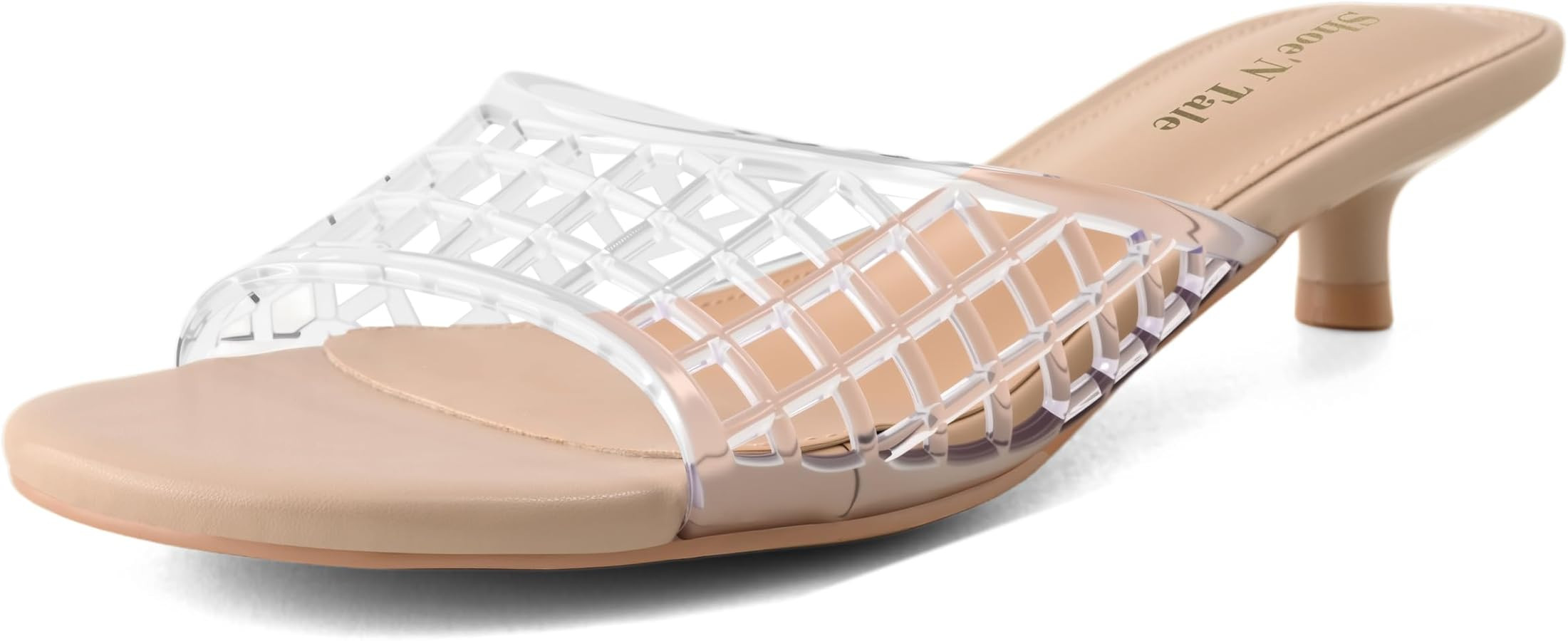 Shoe'N Tale Clear Heels for Women Kitten Low Heel Slides Sandals Round Open Toe Mesh Slip-On Mule... | Amazon (US)