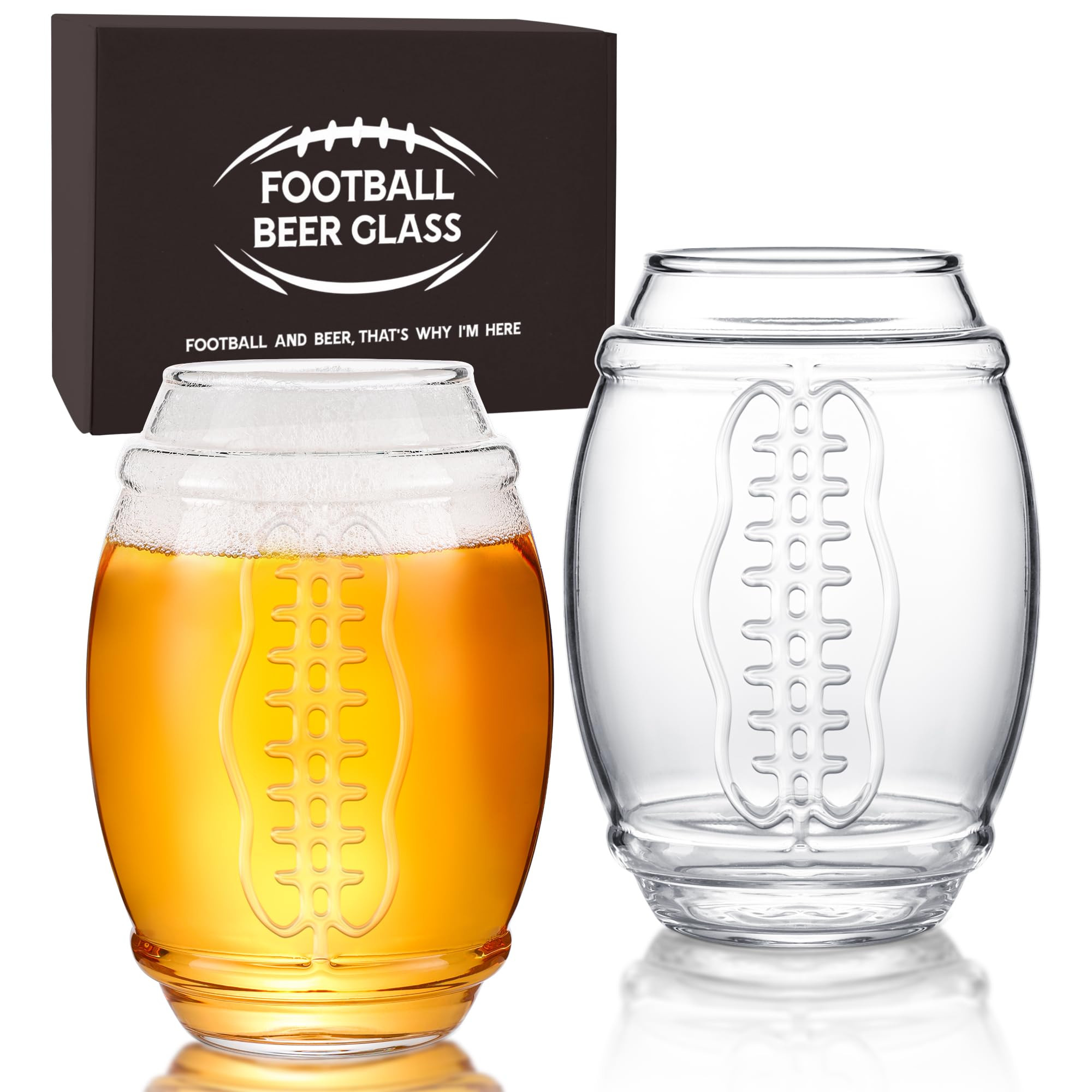 Erweicet Set of 2 Football Beer Glass, 20 Ounce Tumbler Clear Glasses Mug for Party | Amazon (US)