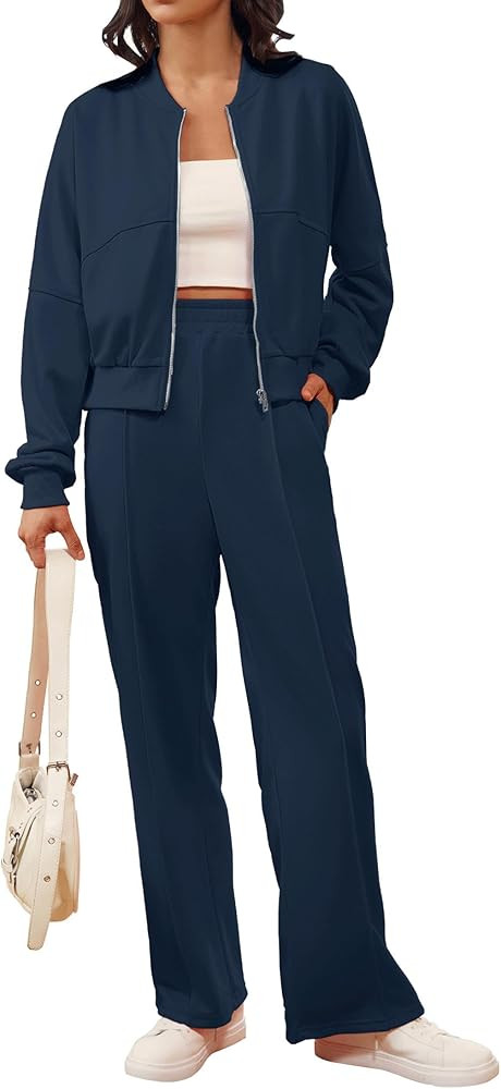 Women's 2 Piece Tracksuit Set Long Sleeve Zip Sweatshirt Wide Leg High Waist Sweatpants Fall 2024... | Amazon (US)