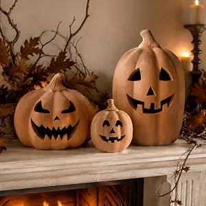 Whaline 3Pcs Halloween Terracotta Pumpkin Decoration Rustic Clay Spooky Pumpkin Table Centerpiece... | Amazon (US)