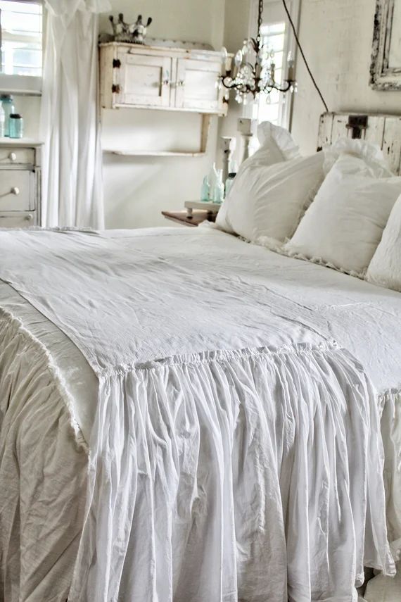 Ruffled Bed Scarf | Ruffled Bed Linens | Ruffled Bed Cover | Bed Runner | Ruffled Bed | Bed Runne... | Etsy (US)