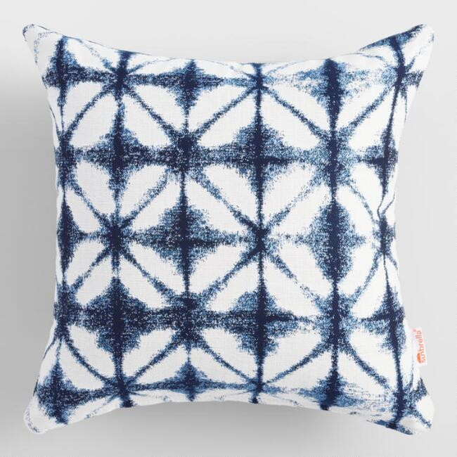 Sunbrella Indigo Tile Outdoor Throw Pillow | World Market