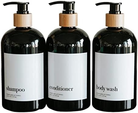 Bamboo Shampoo and Conditioner Bottles, Shampoo Conditioner and Body Wash Dispenser Set of 3 16 o... | Amazon (US)
