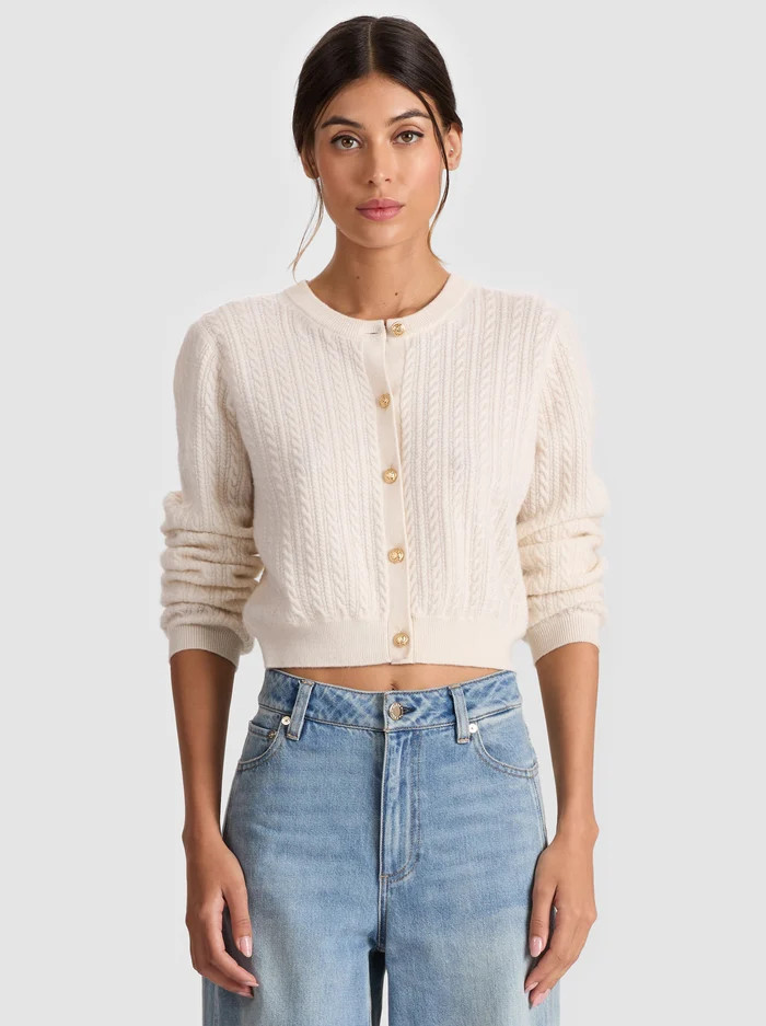 DOLLIE CASHMERE CABLEKNIT CARDIGAN | Alice + Olivia