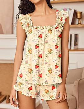 Ekouaer Pajama for Women Set 2 Piece Ruffle Pjs Soft Tank Top and Shorts Sleepwear Set Bridal Paj... | Amazon (US)