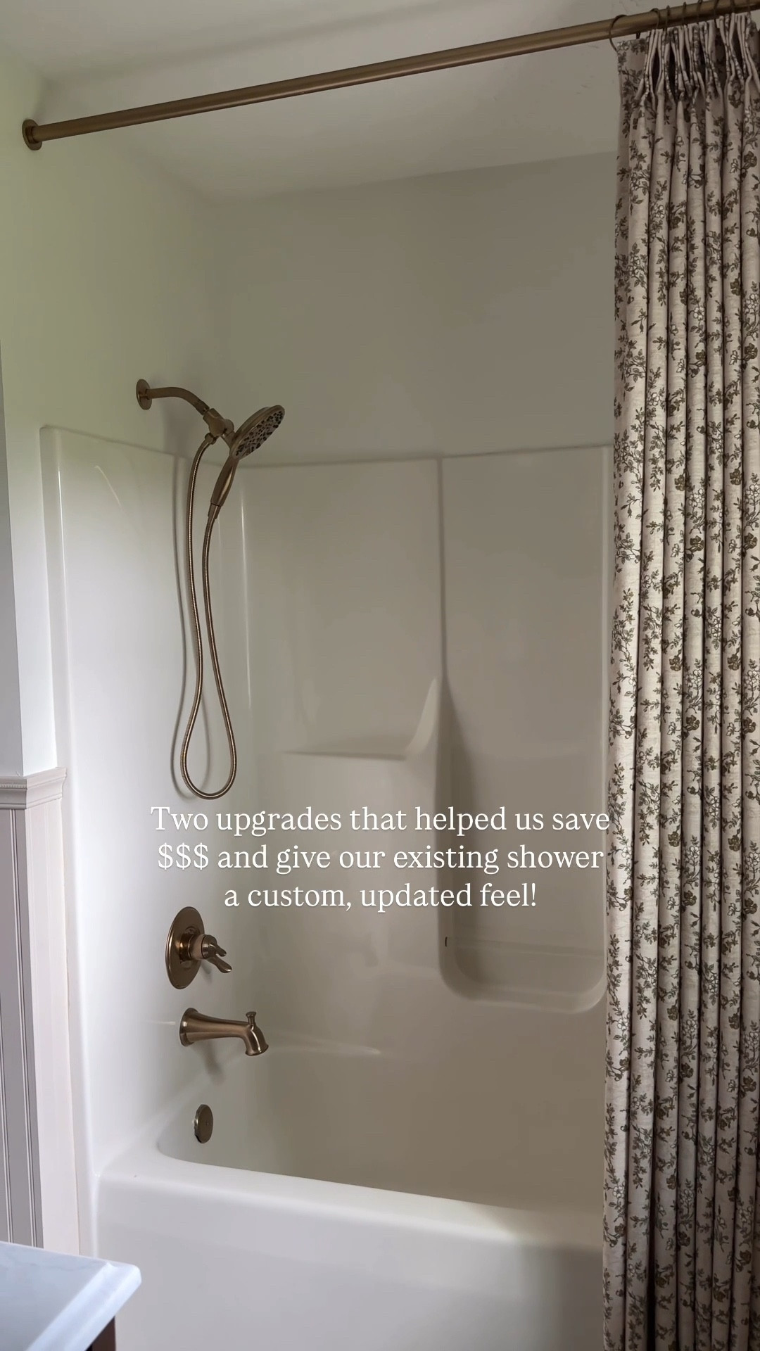 Bathroom reno tip: Don’t rip out a perfectly good fiberglass tub/shower. We saved thousands by keeping ours — and gave it a fresh, custom feel with two simple upgrades:

✔️ Swapped the builder-grade showerhead for a brass one
✔️ Used a pleated curtain hack to elevate the look

Small changes, big impact (and way more budget-friendly)

Bathroom renovation, fiberglass shower, brass showerhead, brass shower nozzle, shower curtain, bathroom accessories, two pages 

#LTKHome #LTKStyleTip