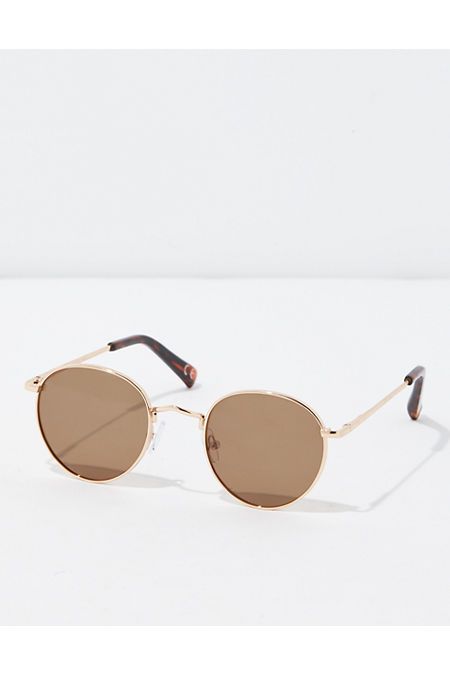 AEO Retro Round Brown Sunglasses Women's Brown One Size | American Eagle Outfitters (US & CA)