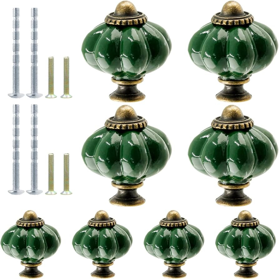 8pcs Ceramic Pumpkin Cabinet Knobs, Dark Green Vintage Drawer Knobs for Vanity, Closet, Cupboard | Amazon (US)