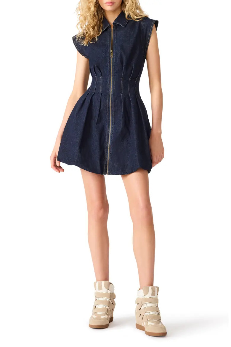 Steve Madden Dyanne Pleated Denim Minidress in Bijou Blue at Nordstrom, Size X-Small | Nordstrom