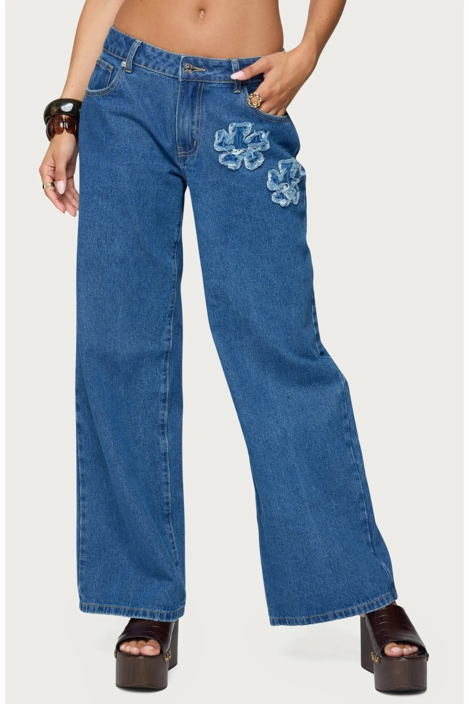 EDIKTED Flower Patch Low Rise Wide Leg Jeans (Women) | Nordstrom | Nordstrom