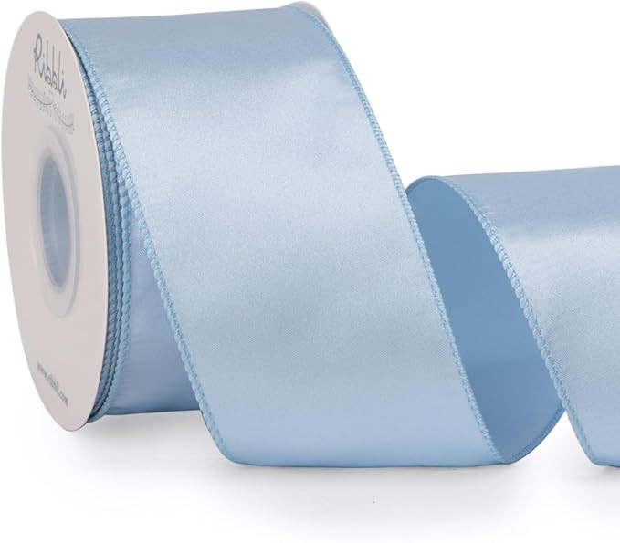 Ribbli Blue Satin Wired Ribbon 2.5 Inch Light Dusty Blue Christmas Ribbon for Gift Wrapping Wreat... | Amazon (US)