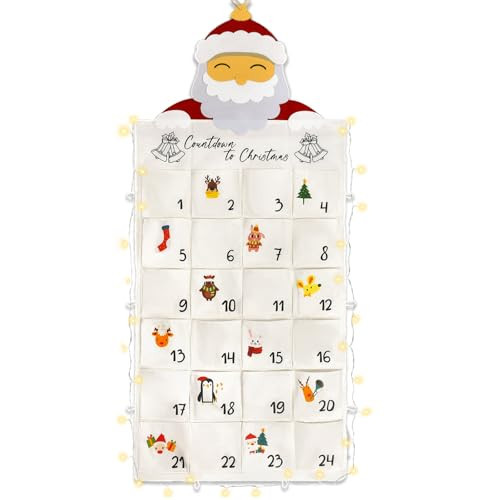 cshare Advent Calendar 2024, Hanging Advent Calendar with Pockets Countdown to Christmas with String Lights Timer, 5.1 * 2.23ft Empty Advent Calendars to Fill Fabric Holiday Christmas Decorations | Amazon (US)