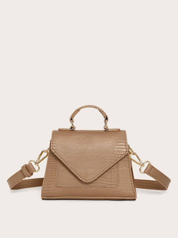 Lizard Embossed Flap Satchel Bag | SHEIN
