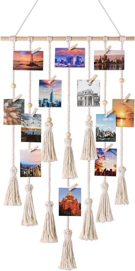 Mkono Hanging Photo Display Macrame Wall Hanging Pictures Organizer Boho Home Office Decor Wall A... | Amazon (US)
