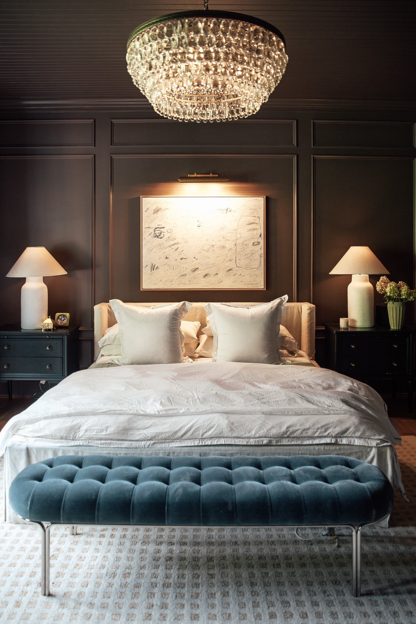 Spring is finally here and it’s time to transition your home for the warmer weather. One of the ways I love to do this is by swapping out my bedding to lighter weight, cooler materials like percale or sateen. Read all of my tips at ChrisLovesJulia.com 🫶🏻

Crystal chandelier, moody bedroom, white bedding, blue velvet bench, white lamp, brass picture light, black nightstands

#LTKhome #LTKSeasonal #LTKstyletip